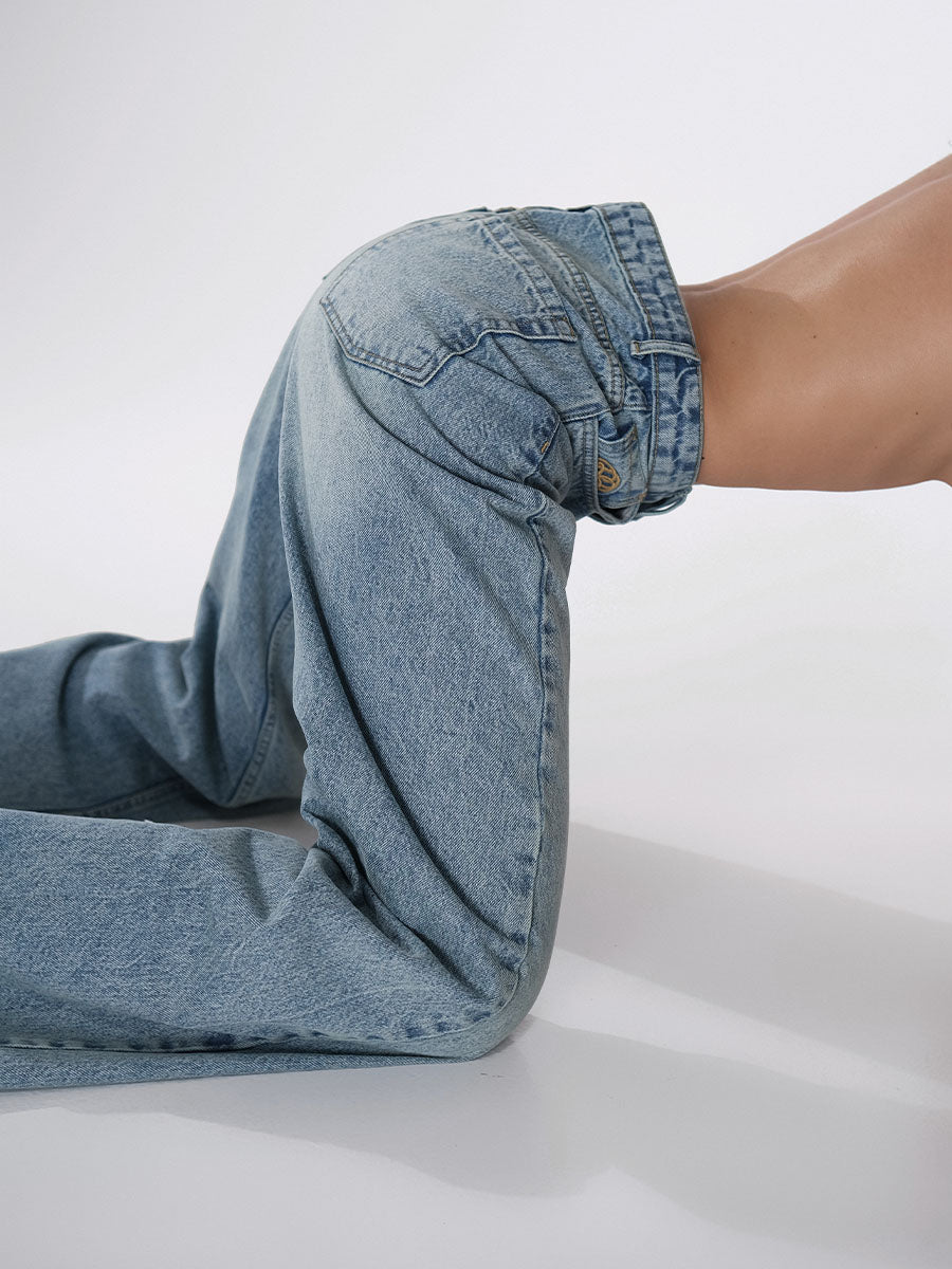 Dark blue palazzo jeans with embroidery