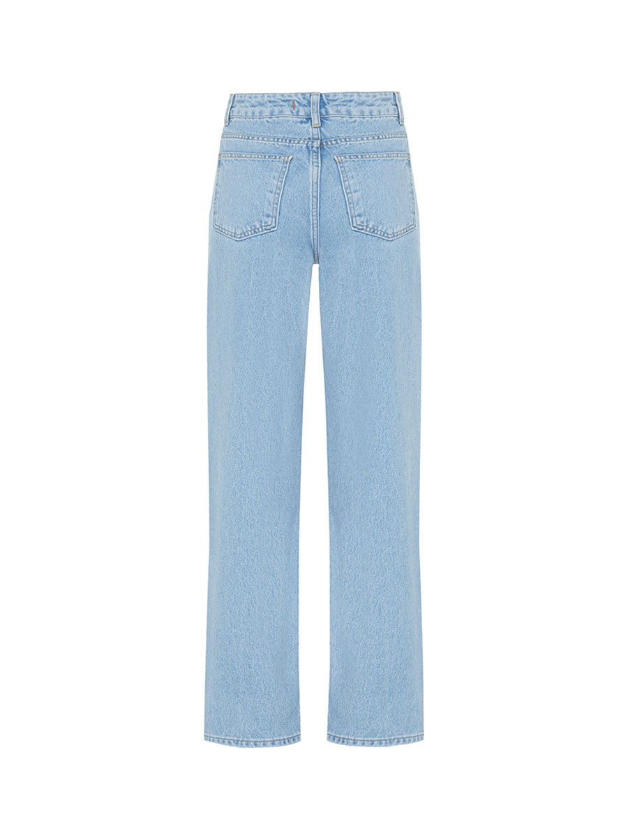 Blue straight jeans with slits under the pockets