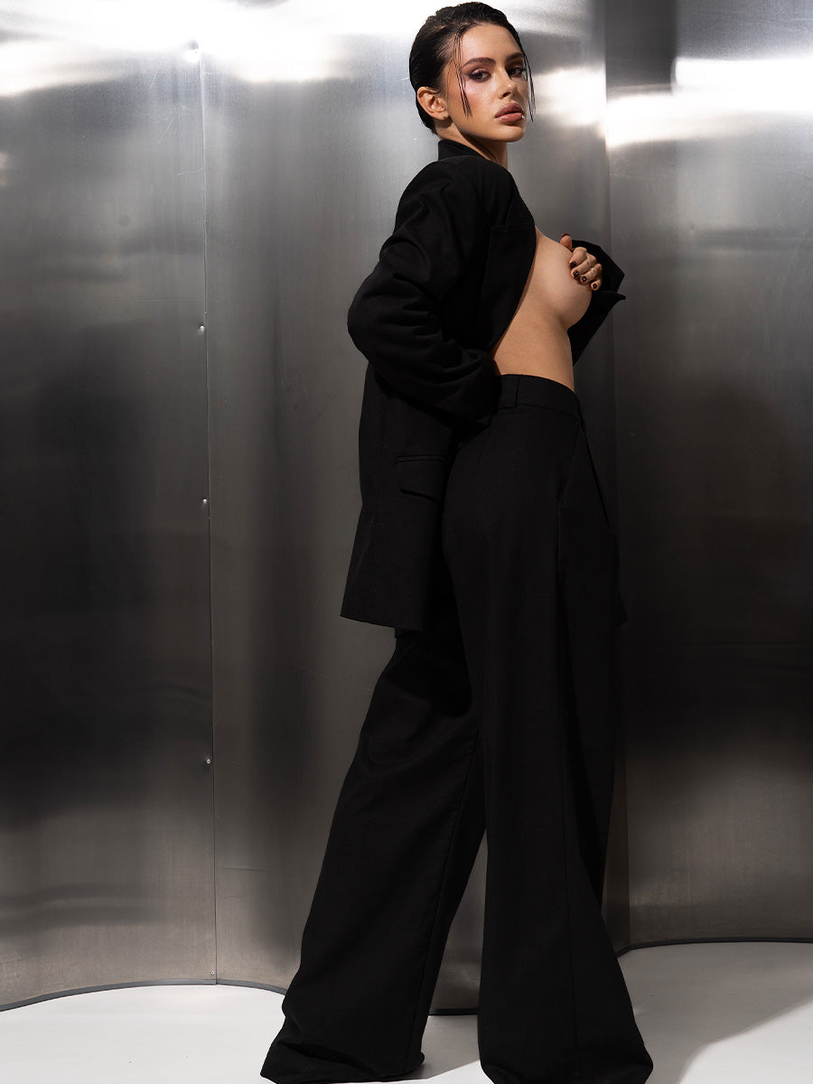 Straight-cut black linen pants